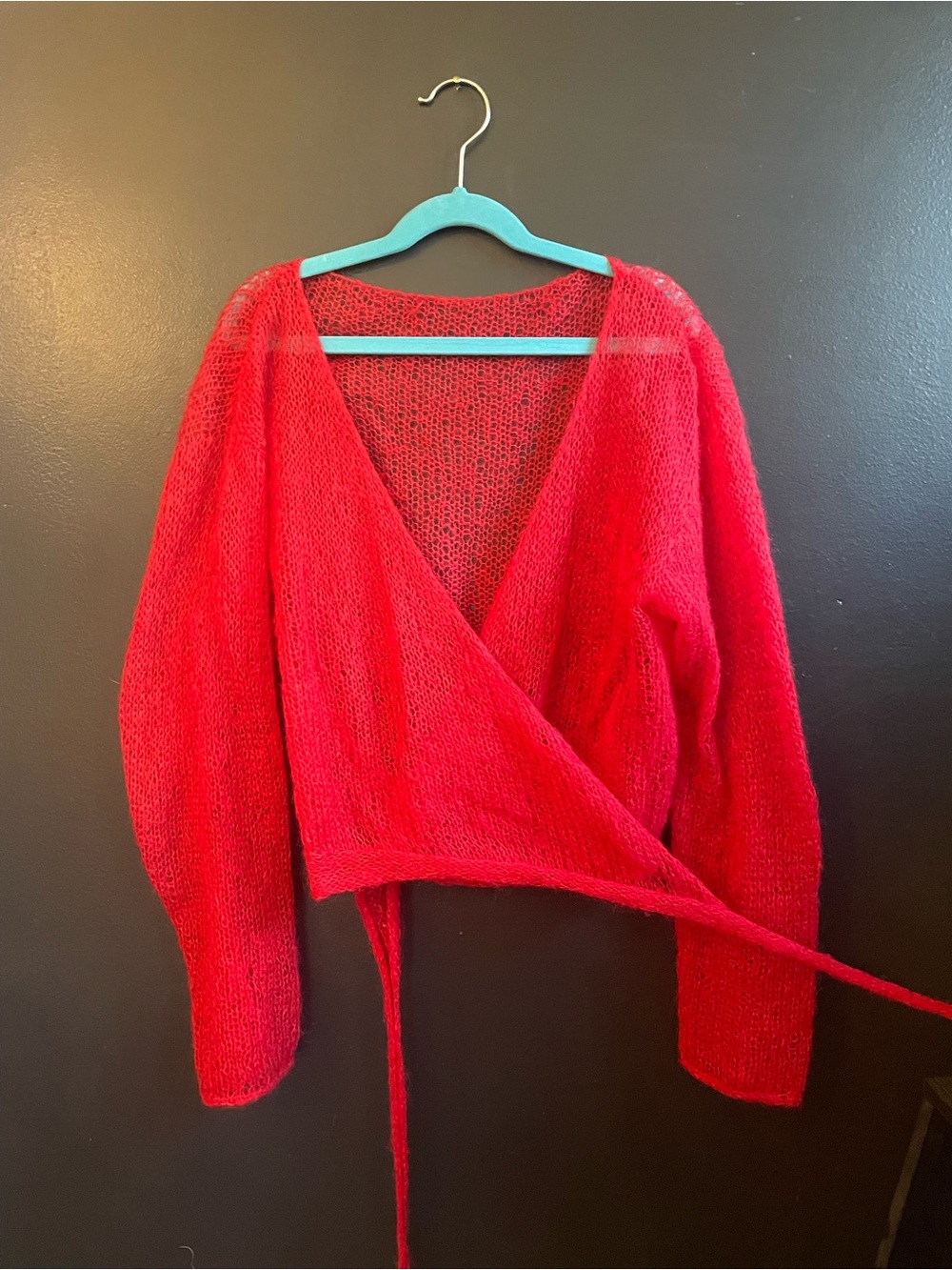Red Wrap V-Neck Women's Sweater